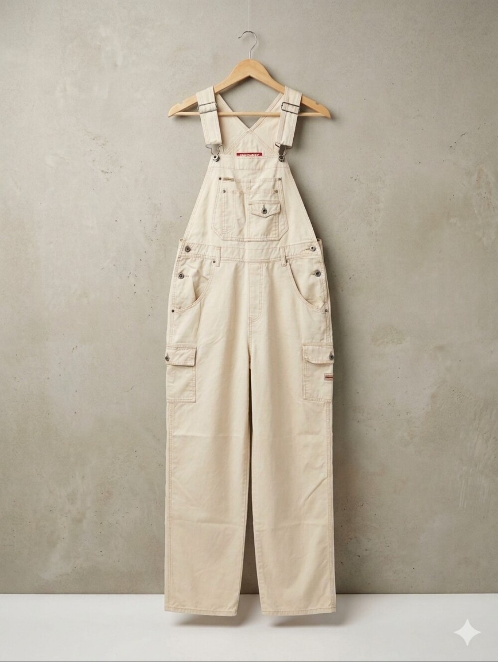 Vintage Unionbay Cream Cotton Bib Overalls Workwear Utility Y2K Large Cargo EUC